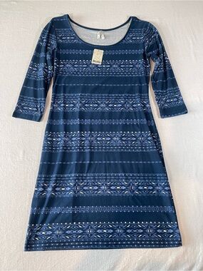 Mudd Navy Bodycon Dress Blue Aztec-Print 3/4 Sleeve Scoop-Neck Juniors M NWT